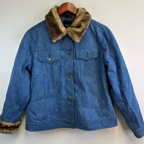 dennis basso Jackets & Blazers - DENNIS Basso Women’s Blue Denim Jacket Fur Collar Size Medium